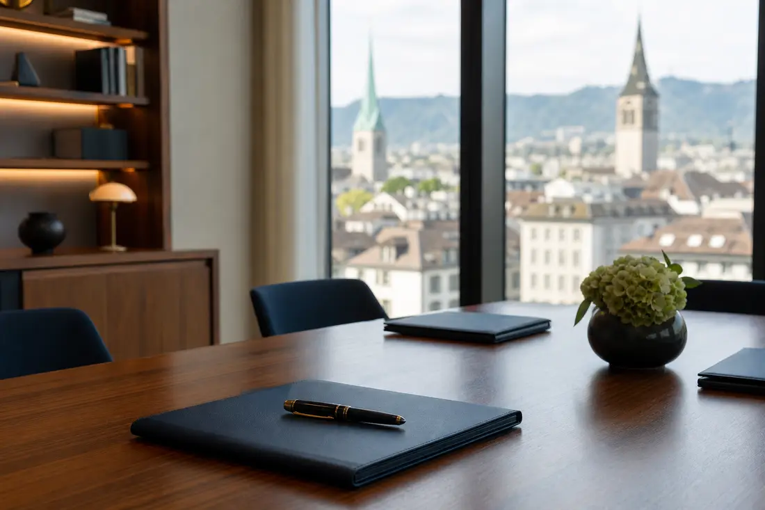 Ruhiges, gediegenes Beratungsbüro in Zürich – Sinnbild für unabhängige Vermögensberatung in der Schweiz
